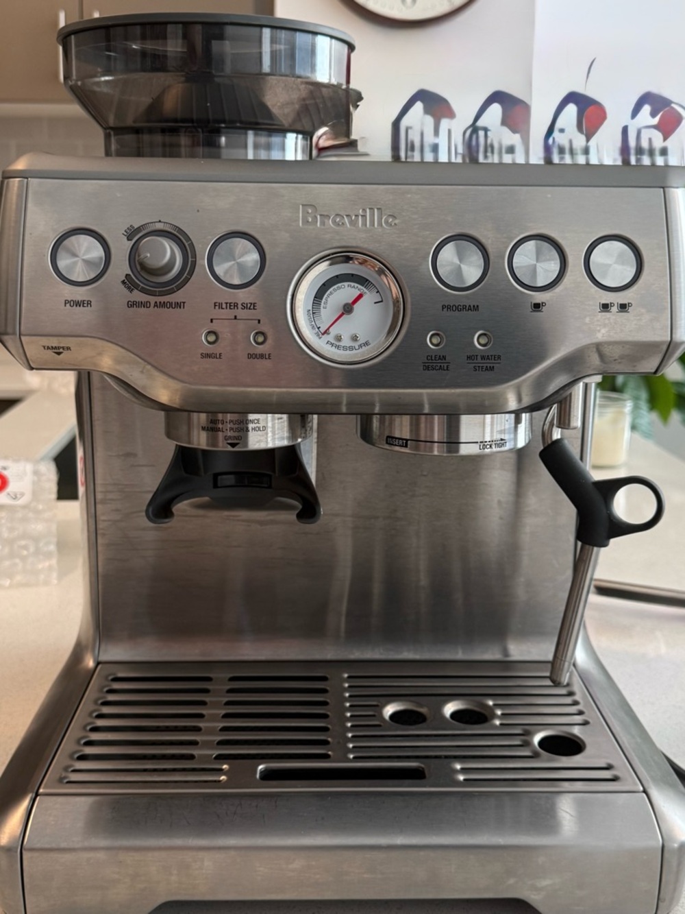 Breville Brushed Silver Espresso Machine with Pressure Gauge